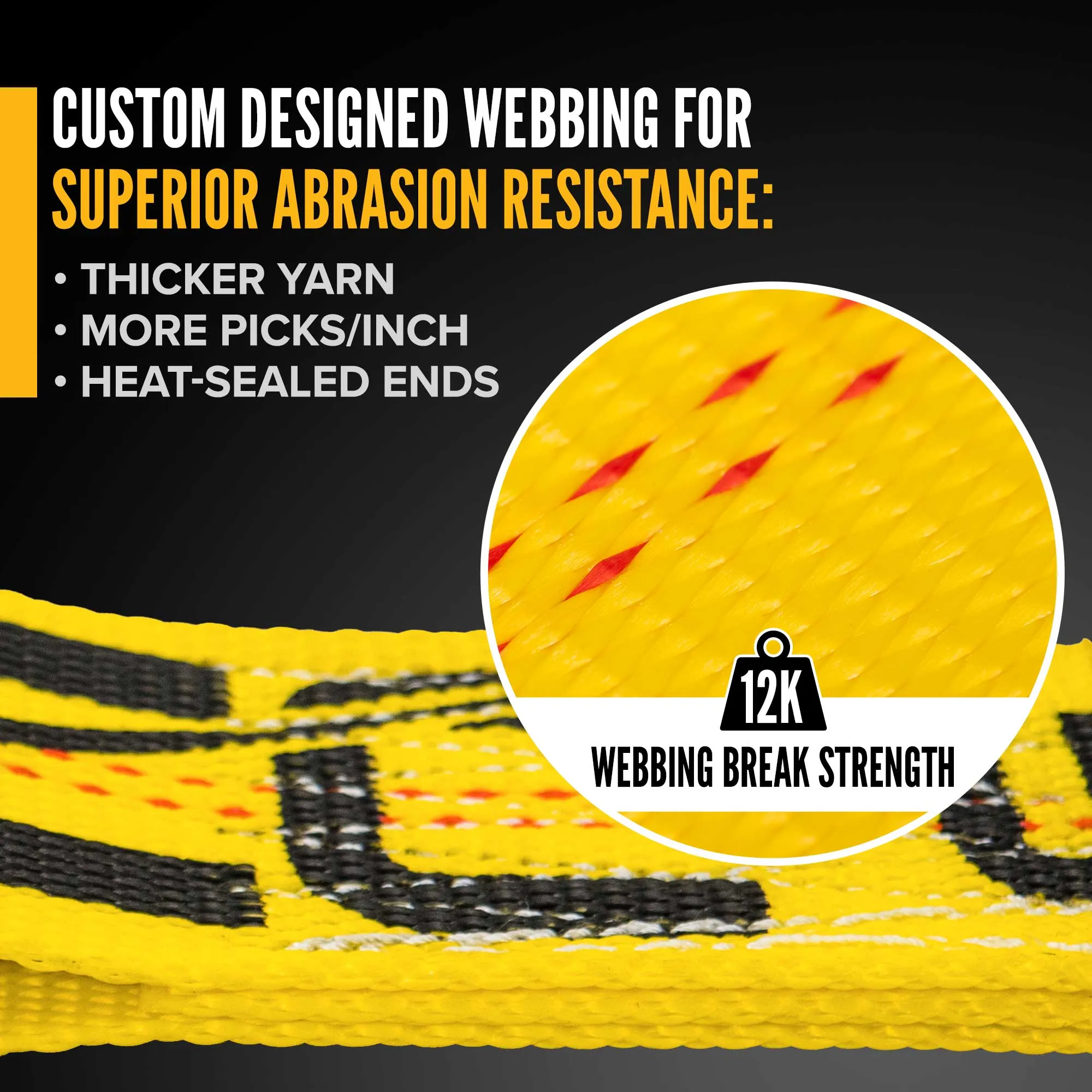 2" x 10' Tow Truck Ratchet Strap - E-Fitting / RTJ Cluster Hook | Yellow