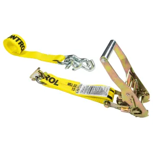 2" x 10' Tow Truck Ratchet Strap - E-Fitting / RTJ Cluster Hook | Yellow