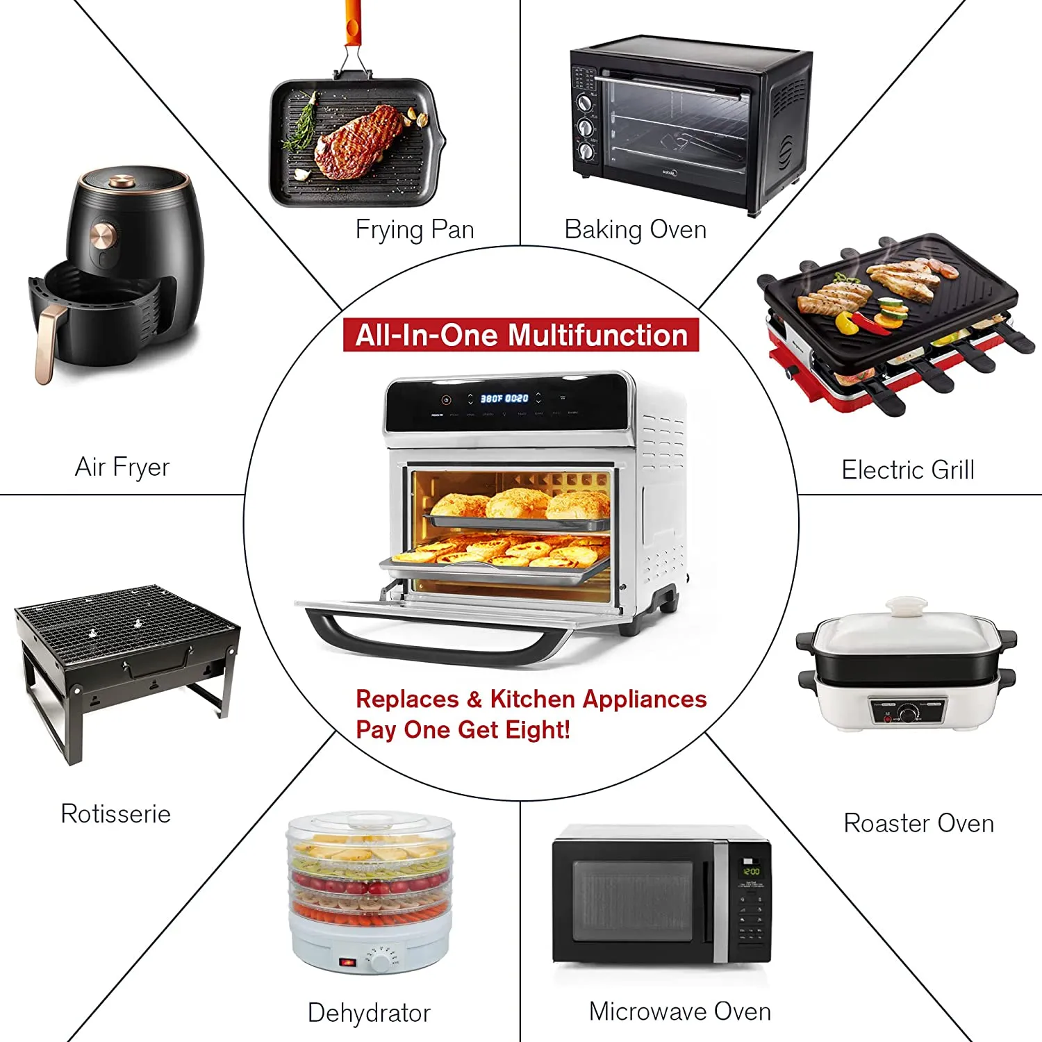 E-Macht 24 Quart Air Fryer Convection Toaster Oven Airfryer 10 Stainless Steel Small Appliance 1700W Large Airfryer