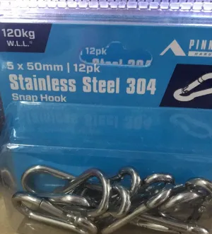 Fastenings - Snap Hook 5 x 50mm SS - 12 Pack