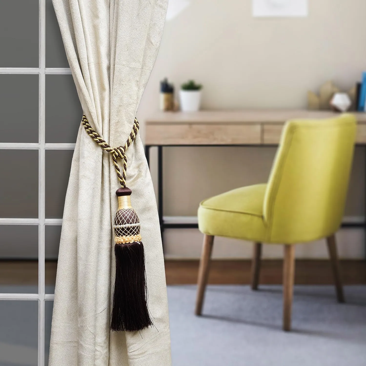 Kuber Industries Tassel | Curtain Tie Back Tassel Set | Curtain Holder Tieback | Curtain Tieback | Curtain Holder for Home & Office Décor | Moti Kit Pit Tassel | Brown