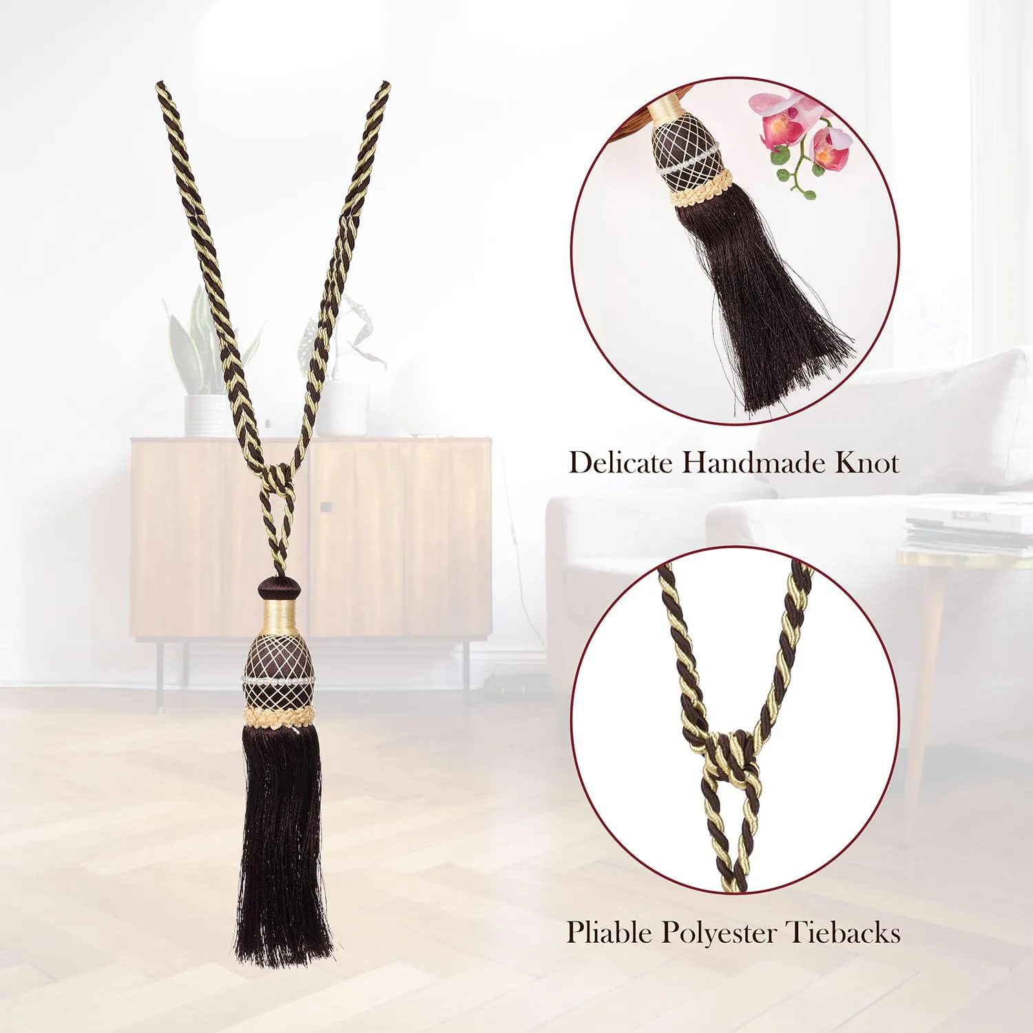 Kuber Industries Tassel | Curtain Tie Back Tassel Set | Curtain Holder Tieback | Curtain Tieback | Curtain Holder for Home & Office Décor | Moti Kit Pit Tassel | Brown