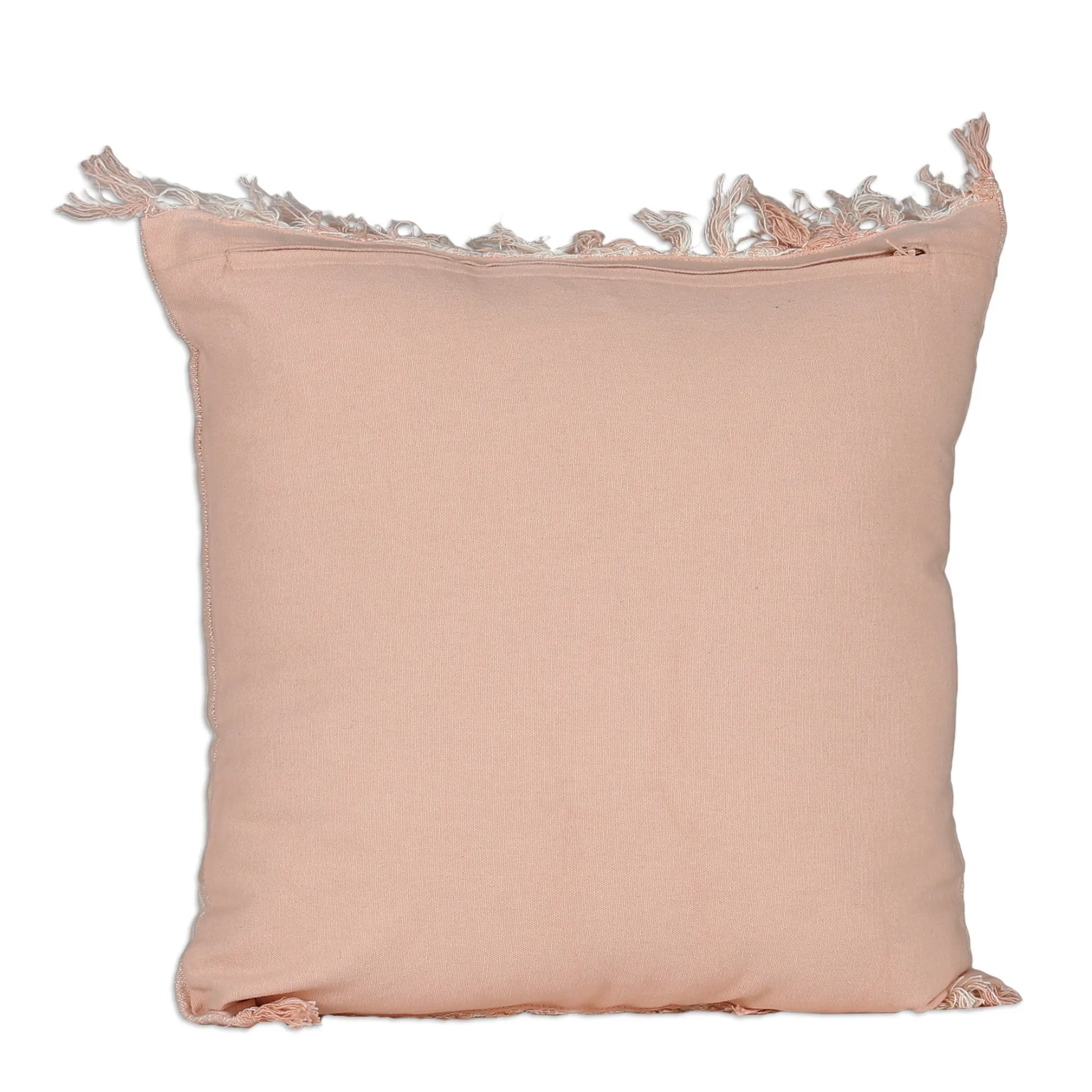 Peach and Vanilla Fringed Cotton Cushion Covers (Pair) - Passionate Peach | NOVICA