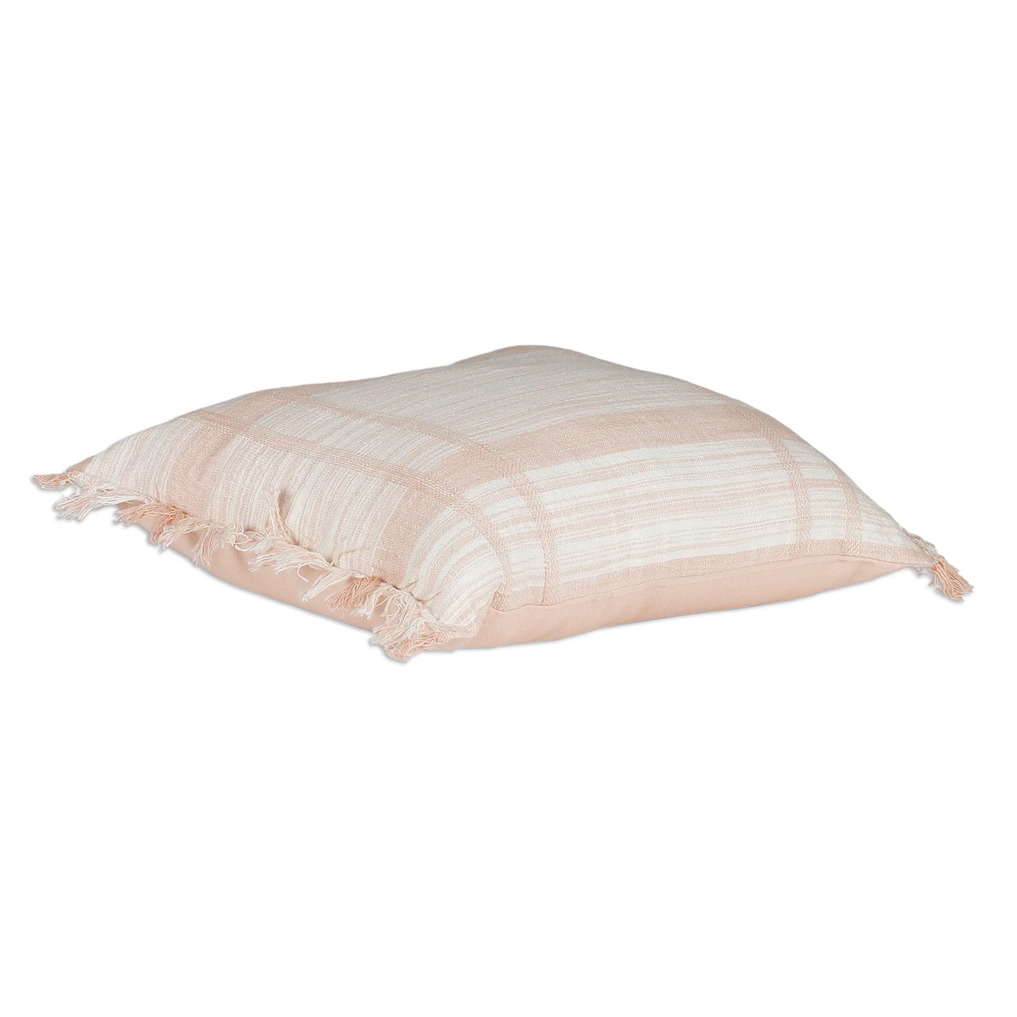 Peach and Vanilla Fringed Cotton Cushion Covers (Pair) - Passionate Peach | NOVICA