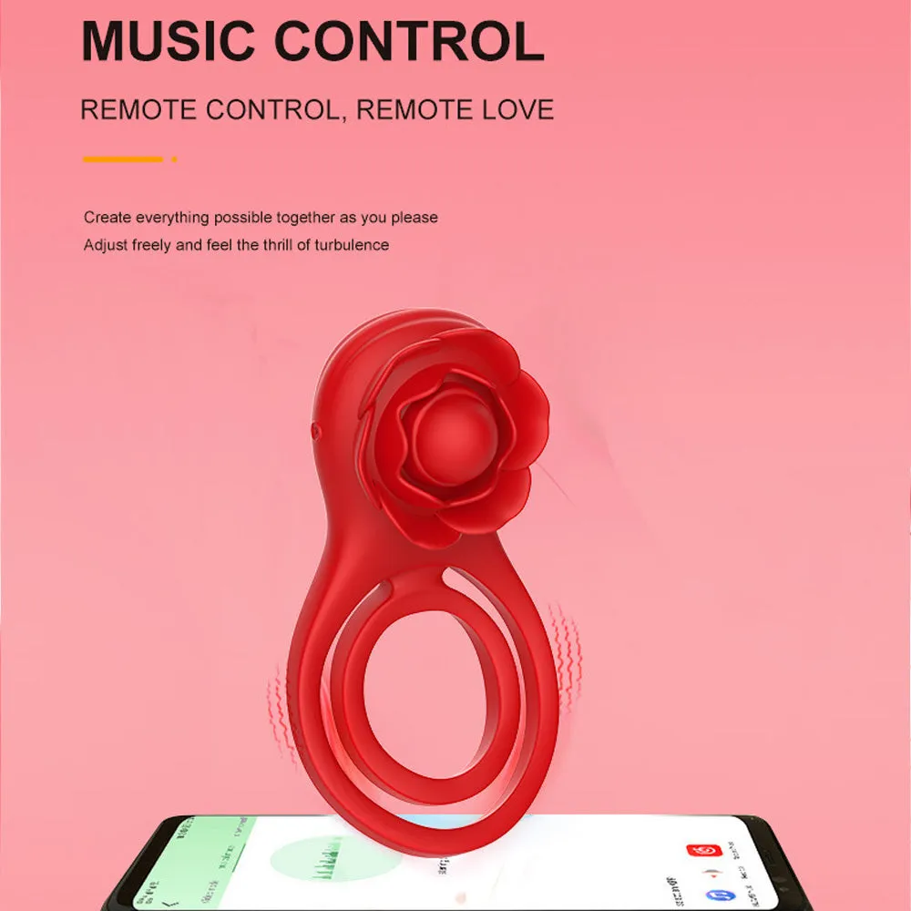 Vibrating Cock Ring Rose Sex Toys Penis Ring with App Control