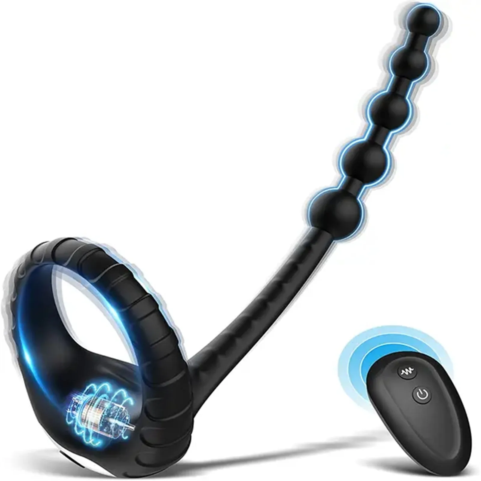 Vibrating Cock Ring with Anal Beads Remote Control
