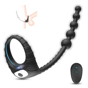 Vibrating Cock Ring with Anal Beads Remote Control