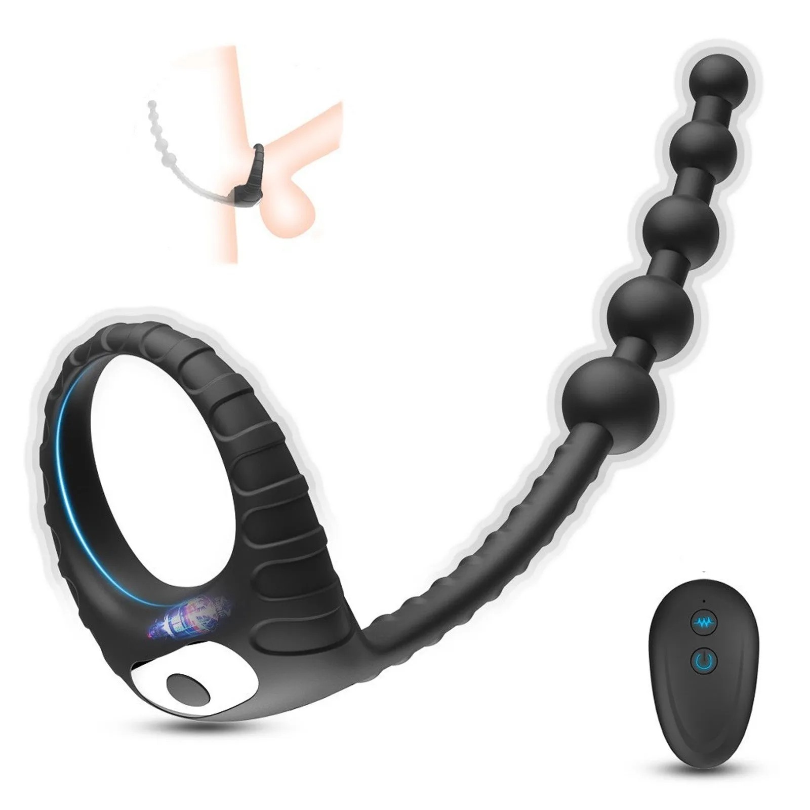 Vibrating Cock Ring with Anal Beads Remote Control