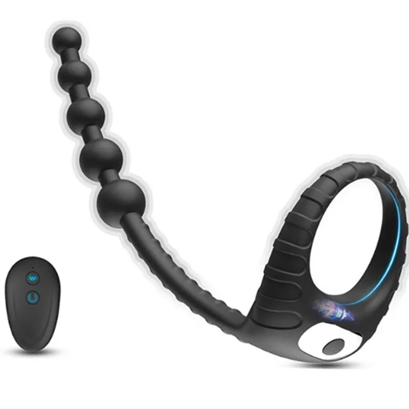 Vibrating Cock Ring with Anal Beads Remote Control