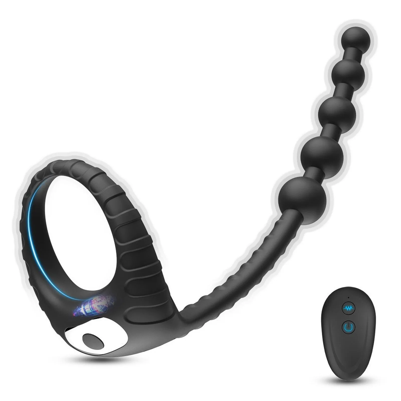 Vibrating Cock Ring with Anal Beads Remote Control