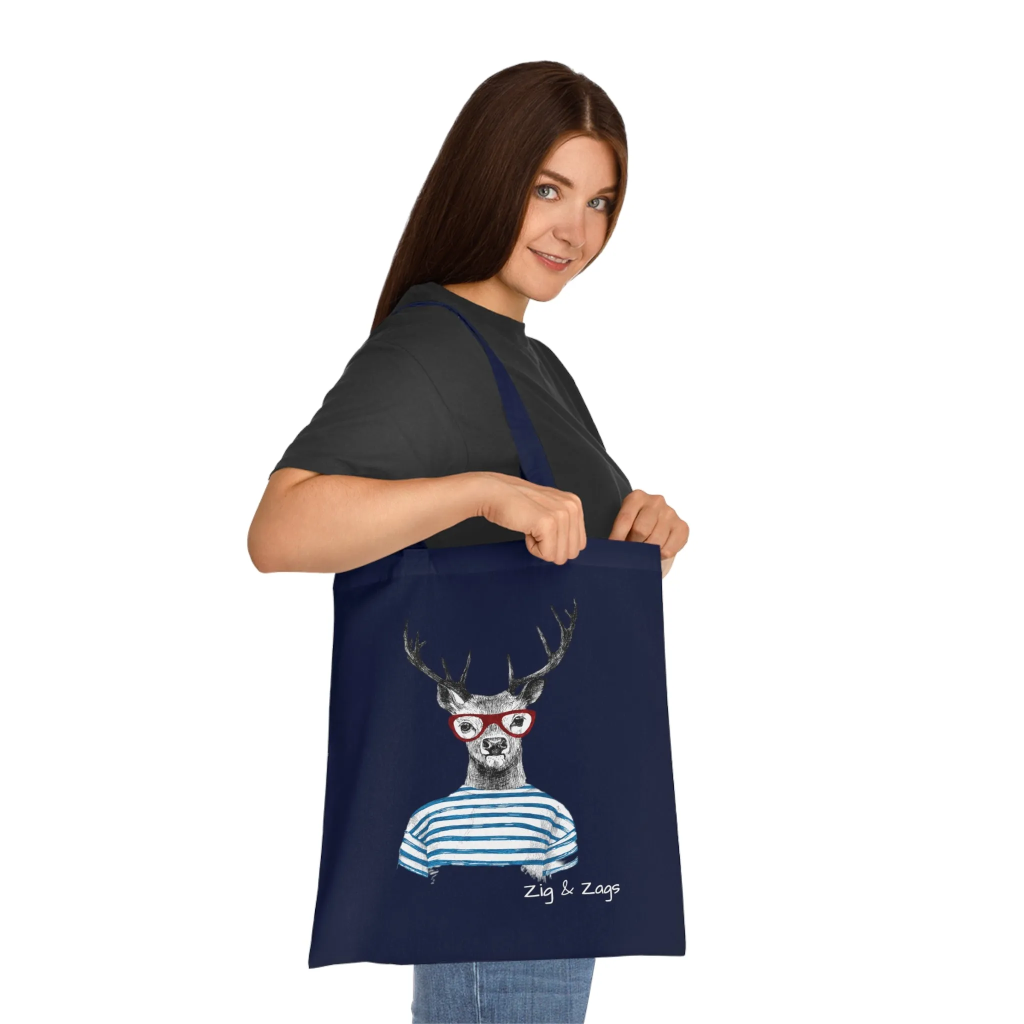 Wild and Free Stag Glasses Drawing Cotton Tote Bag