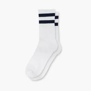 Women's Eco-Friendly Crew Socks | White   Navy