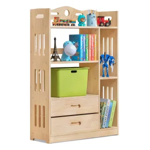Wooden Display Storage Organizer - 4 Tier - with Drawer - 33" - Natural