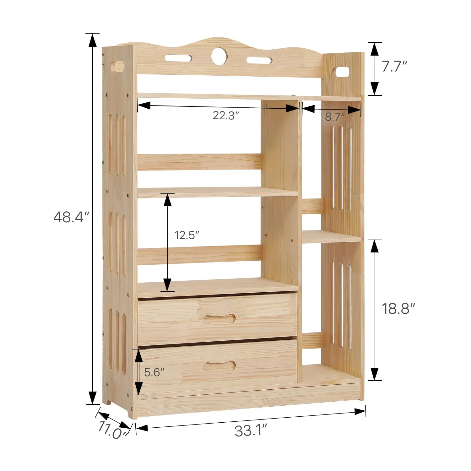 Wooden Display Storage Organizer - 4 Tier - with Drawer - 33" - Natural