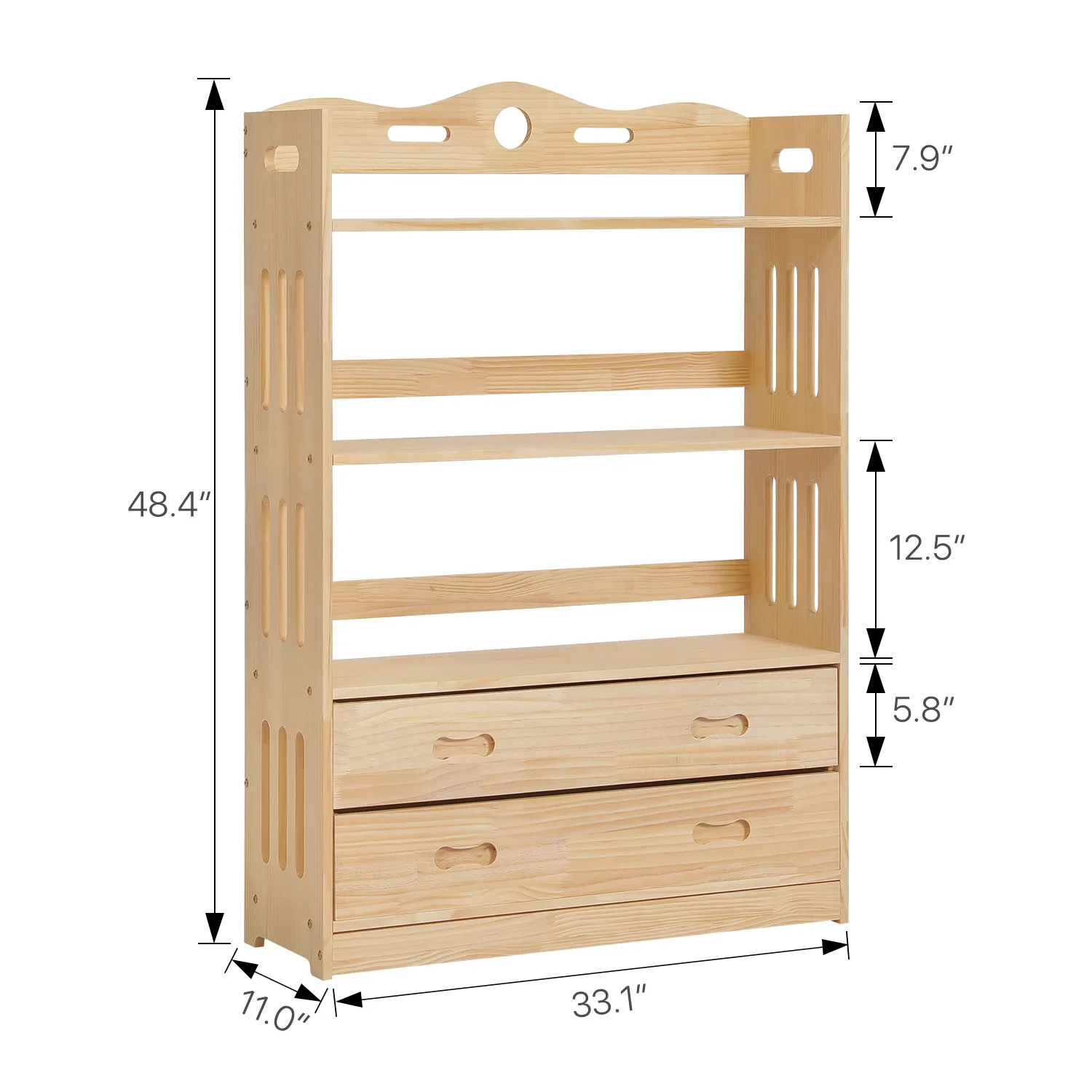 Wooden Display Storage Organizer - 4 Tier - with Drawer - Natural