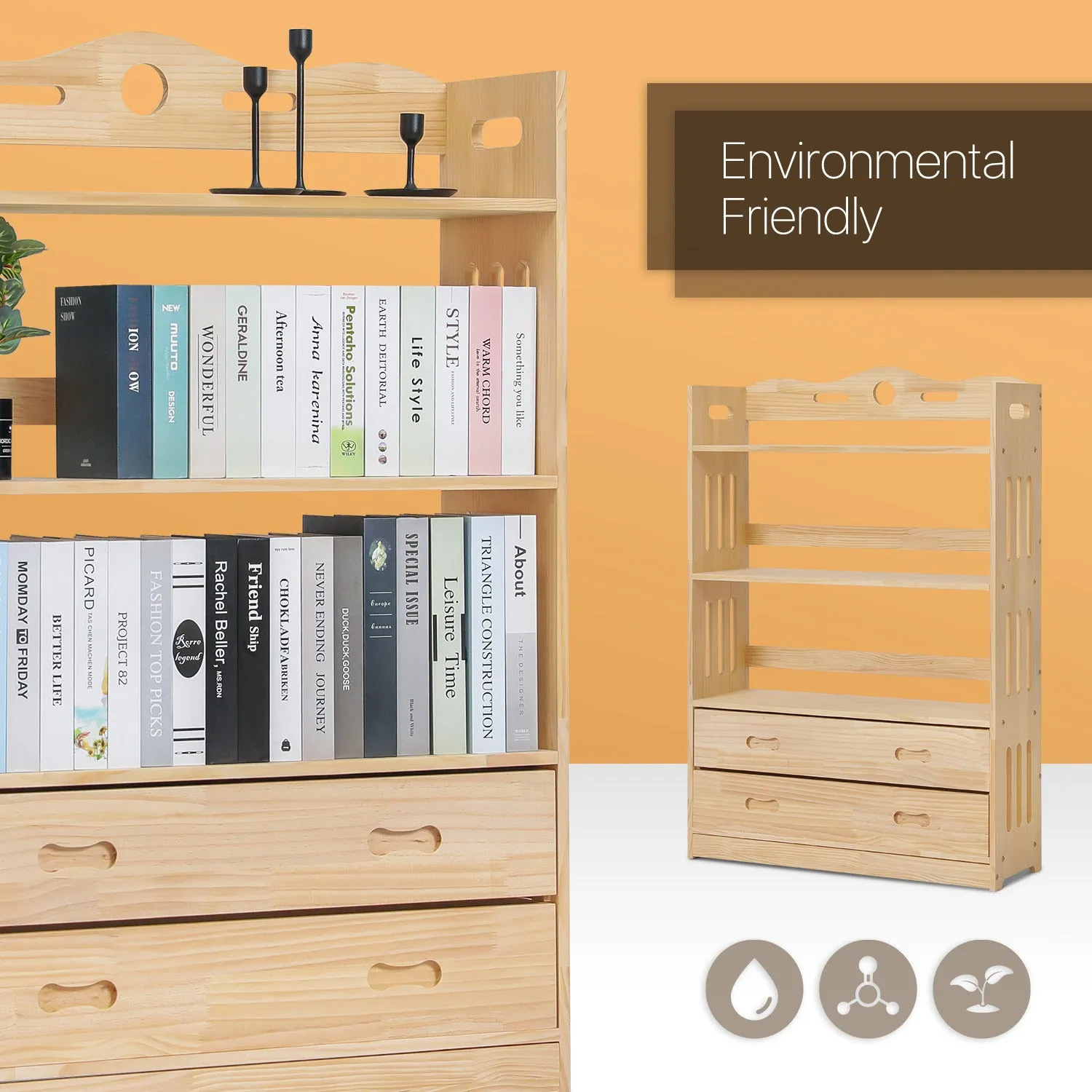 Wooden Display Storage Organizer - 4 Tier - with Drawer - Natural