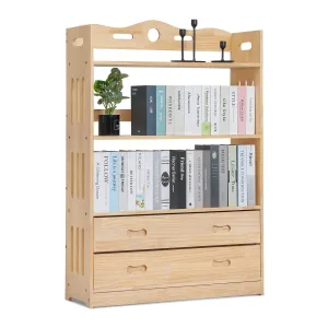 Wooden Display Storage Organizer - 4 Tier - with Drawer - Natural